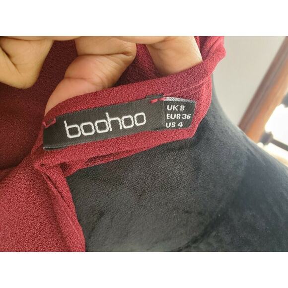 Boohoo Women Burgundy Polyester Round Neck Long Sleeve Long Maxi Dress Size 8 - Picture 8 of 11